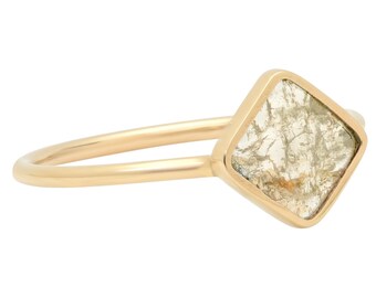 Diamond Slice Ring, Yellow 14K Gold Ring, Engagement Ring, Modern Engagement Ring, Rose Cut Diamond Ring, Tula Jewelry