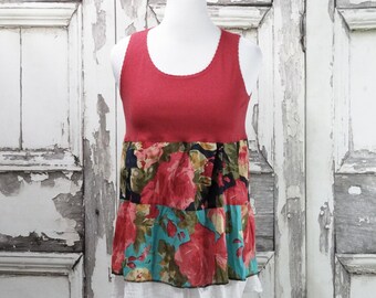 Floral Upcycled Tshirt Dress, Upcycled Clothing, Eco Fashion, Boho Chic, Junk Gypsy, Sleeveless Dress