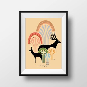 Vector art, Interesting deer decor, Hind and deer decor, Hind and deer print, Hind and deer poster, Hind and deer art, Hind and deer shapes