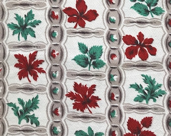 Vintage 50s Barkcloth Fabric Mid Century Atomic Botanical