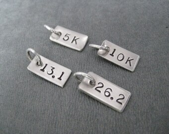 ONE (1) Sterling Silver RECTANGLE 5k, 10k, 13.1 or 26.2 Charm - 1/4 x 1/2 inch Sterling Silver Rectangle - Choose DISTANCE One Charm Only