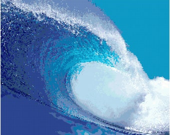 Wave Surf Ocean Counted Cross Stitch Pattern Chart PDF Download by Stitching Addiction