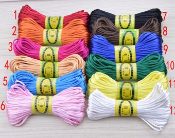 20 yds Assorted color satin cord, satin string, Mala string, faux silk string, Jewelry link, silky cord,Vegan satin cord, thread storage 2mm