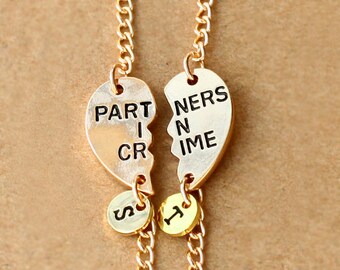 sister bracelet, PARTNERS IN CRIME bracelet, initials friendship bracelet, best friends, best bitches, broken heart set, sisters jewelry