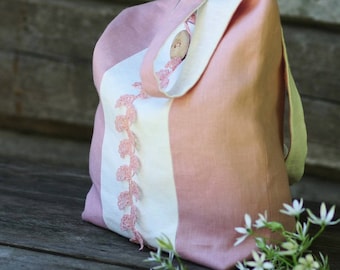 Linen Shoulder Bag-Linen Handbag-Linen Summer Bag-Linen Women Handbag-Linen Pink Handbag-Linen Beach Shoulder Bag-Linen Mother Gift