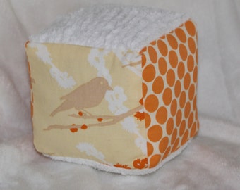 Yellow and Orange Sparrows Chenille Block Rattle Toy - SALE