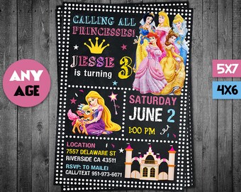 Princess Invitation, Disney Princess Invitation, Princess Party, Princess Printable, Princess Invite, Princess Birthday Party, Girl Birthday