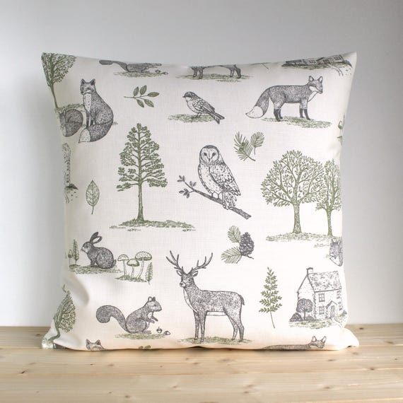 Animal Pillow Cover Cotton accent pillow Green and Grey