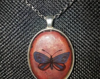 Enameled Copper pendant in silver plated bezel
