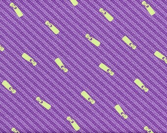 STORE CLOSING SALE - Moda Fabric, Sewing Box, Zippers, Purple and Green, 100% Cotton Quilt Fabric, Quilting Fabric