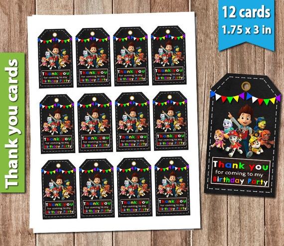Paw patrol thank you labels