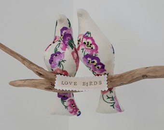 Fabric bird, textile bird, vintage linen bird mobile, 3D bird, embroidered bird, stuffed bird, wedding gift, personalised decoration.