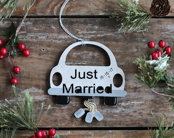 Just Married Ornament, Custom Wedding Ornament, Personalized Ornament, Married Car Ornament, Wedding Ornament, Bridal Shower Gift
