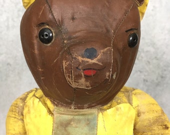 Vintage and very unusual oilcloth teddy bear in superhero suit