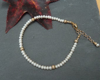 Pearl Stacking Bracelet, White Pearl Bracelet, Pearl Layering Bracelet, Gold Layering Jewelry, Gold Filled Bracelet, June Birthstone Gift