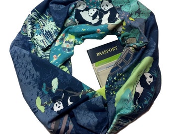 Pandagarden | Folklore Knit Infinity Scarf With Hidden Pocket Panda Print