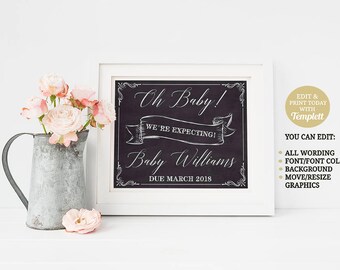 Printable Pregnancy Announcement, Pregnancy Reveal, Baby Announcement, Chalkboard Sign, Printable Pregnancy Sign, Photo Prop, Oh Baby!