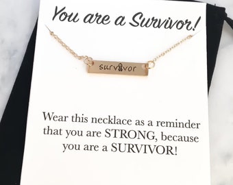 Cancer Survivor Gift, Survivor Necklace, Cancer Gifts, Cancer Card, Cancer Survivor Jewelry, Bar Necklace, Breast Cancer Awareness, Strength