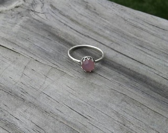 Faceted Pink Chalcedony Stacking Ring, Sterling Silver Setting, Size 6