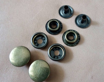 20 sets, 15 mm. Snap Fasteners buttons, Metal Snap Fasteners, Antique Brass Cap.