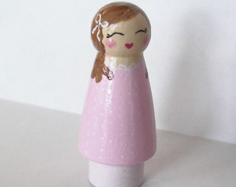 Hand Painted Love Boxes Pink Peg Doll Cupcake Topper Wood
