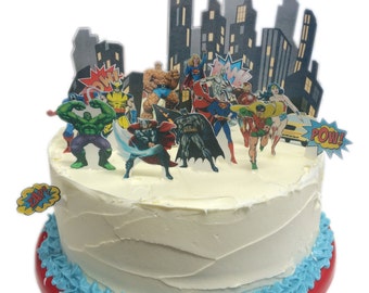 Stand Up Marvel Superheroes City Scene made from Fully Edible Premium Wafer Paper - Cake Topper Decoration