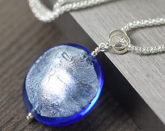 Blue Murano glass necklace Venetian glass pendant on sterling silver chain gifts for her