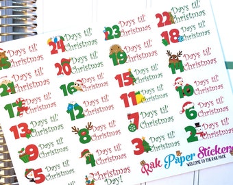 Christmas Countdown! - set of 26 stickers for your Erin Condren, Plum Paper, Filofax, or other calendar or planner!