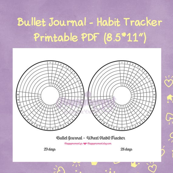 Bullet Journal Wheel Habit Tracker Printable Sticker Track