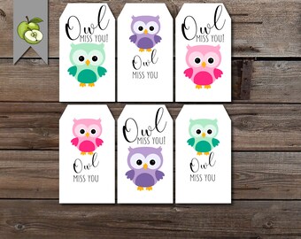friend owl gift tag, owl miss you, leaving tag, last day of school, owl miss you this summer, thank you tag, Teacher gift Tag, Printable
