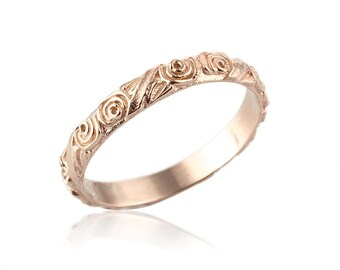 Rose Gold Wedding Band, Unique 14k Gold Wedding Band, Engraved Wedding Band, Vintage Style, Women's Gift, Rose Gold Wedding Ring, Gold Band
