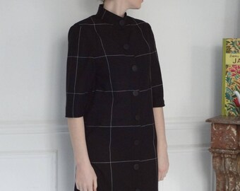 Black and white Plaid cotton shirt dress