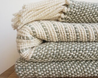 Yerba Mate plant organic throw, Wool throw blanket, Natural green eco Dyed wool Blanket, Woven wool blanket by TexturableDecor