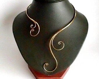 Open Necklace, Gold Necklace, Statement Necklace, Collar Necklace, Asymmetric necklace, gift for her, adjustable necklace