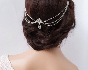 1920s Wedding Headpiece with swags - Vintage Bridal Headpiece - Hair Chain style Accessory - 1920s Wedding dress