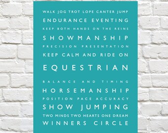 Equestrian - Personalized Decor, Typography, Personalized Print, Riding, Typography Print, - Horseback Riding, Horse Decor, Equestrian Decor