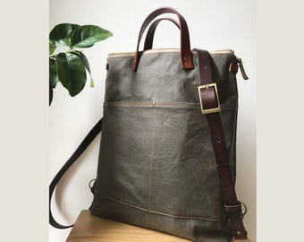 Waterproof -2way tote bag backpack bag with leather strap/unsiex bag /travel bag /Backpack /Laptop bag /leahter strap /