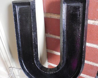 Large Industrial 10" Metal Theater Marquee Letter U - Vintage Aluminum Adler Sign