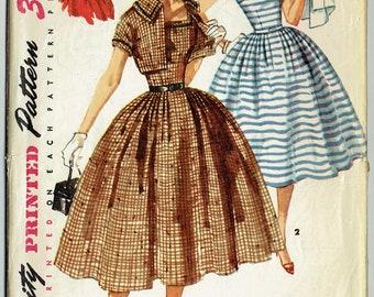 Vintage Sewing Pattern Simplicity 1056 Misses' Dress & Bolero 1950s 32 Bust - With FREE Pattern Grading E-Book Included