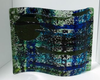 Fused Glass Blue Wave in Boiled Glass