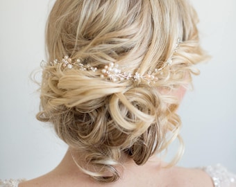 Wedding Hair Vine, Gold Bridal Headpiece, Bridal Hair Accessory, Pearl Hair Vine, Silver Bridal Hairpiece