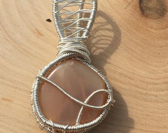 SALE Peach moonstone wire wrapped pendant, moonstone wire wrap, moonstone pendant, peach moonstone necklace, wire wrapped moonstone