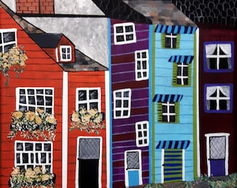 East Coast Memories, folk art painting, folk art, original art, acrylic painting, wall art, whimsical art, landscape painting, hand painted