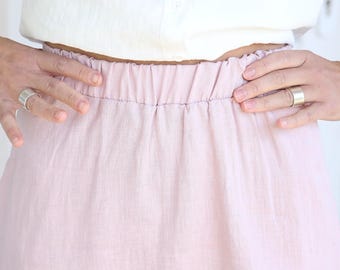 Soft Linen Skirt / Summer Linen / Wide Skirt with Elastic Waist / Women‘s Linen Clothing
