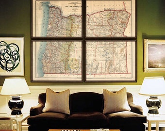 Oregon map 1897, XL vintage map of Oregon state, 6 sizes up to 72x60" 180x150 cm in 1 or 4 parts, also in blue - Limited Edition of 100