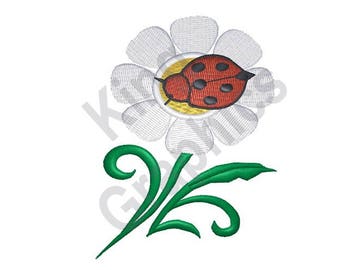 Ladybug On Daisy - Machine Embroidery Design, Ladybug, Daisy, Flower