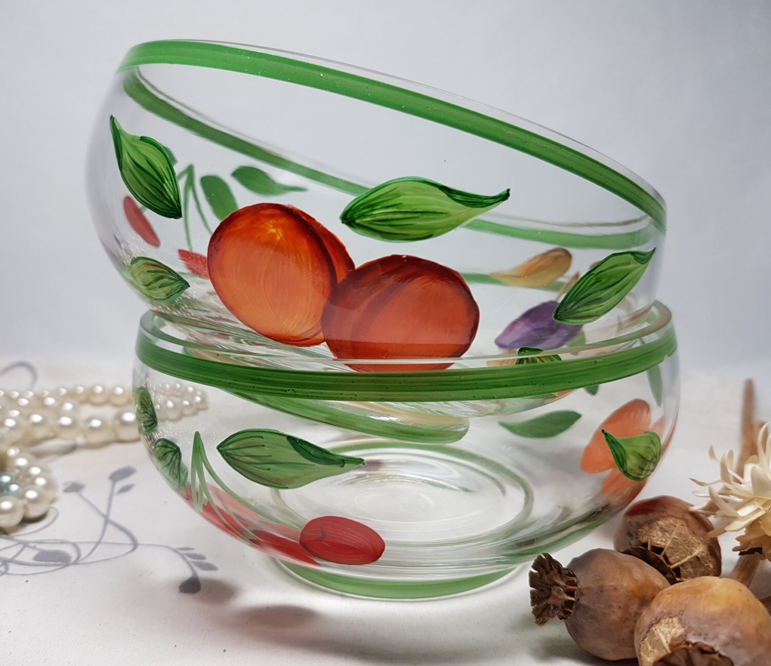 Pair of Royal Worcester Evesham Orchard Glass Salad Bowls Or Fruit ... Pair of Royal Worcester Evesham Orchard Glass Salad Bowls Or Fruit ...