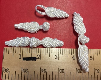 3 Pairs of White Frog Closure.Fabric Closure.