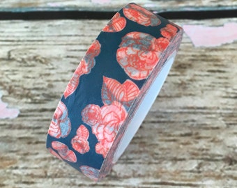 Navy Blue with Burnt Orange Floral Washi Tape 15mm
