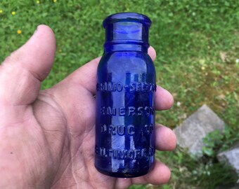Vintage Cobalt Blue Bromo Seltzer Bottle Emerson Drug